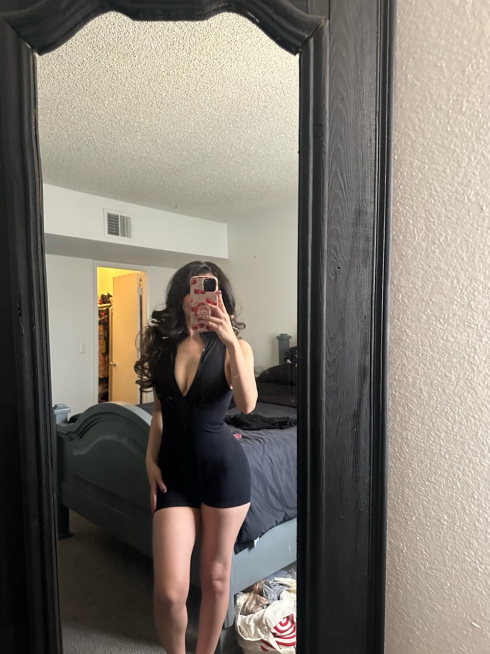 Black Deep V-Neck Short Romper